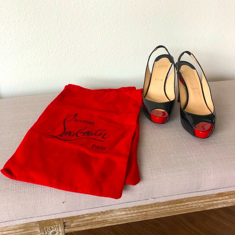 Auth Christian Louboutin sling back peep toe Sz38